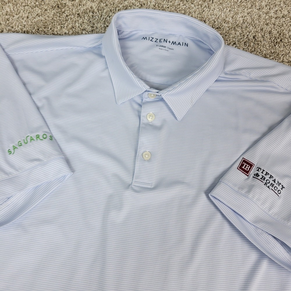 Mizzen + Main Classic Mens XL Blue White Striped Performance Stretch Polo SS